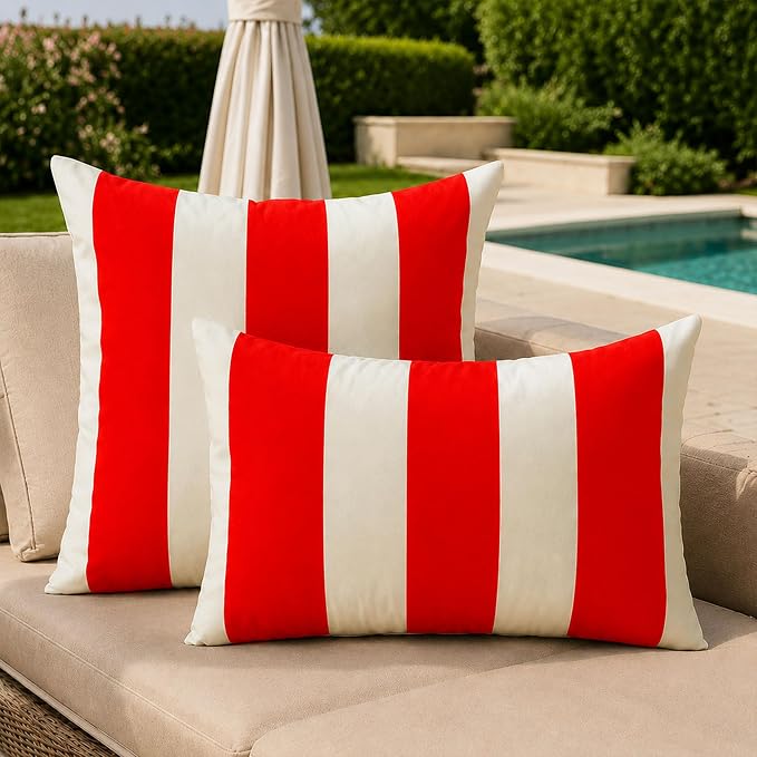 Allorry Outdoor Pillow Covers 12x20 Orange Red Striped Outdoor Decor 007G12 | Striped Pillow Covers|for Spring Summer Outdoor Waterproof Garden Patio Furniture Sofa Bed Home Decor