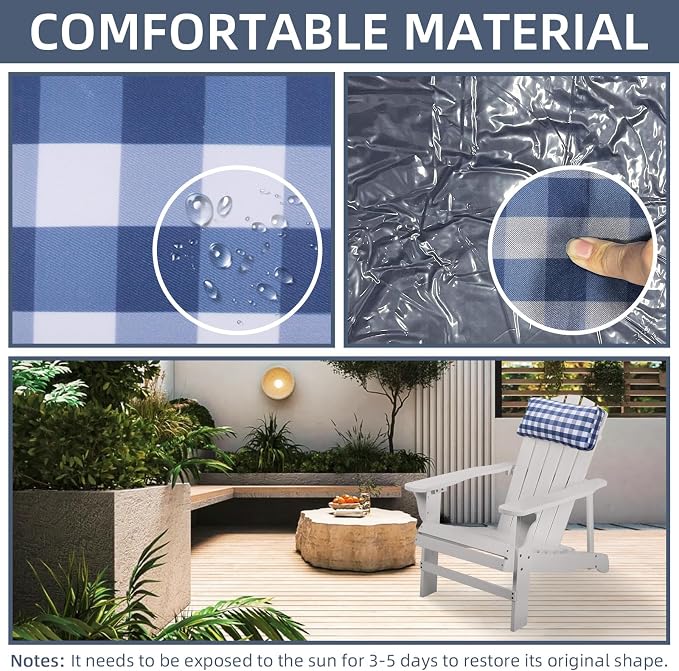 Outdoor Pillow for Chaise Lounge Chair, Plaid Oudoor Patio Pillow with Insert Adjustable Elastic Strap for Recliner Beach Pool Patio Chairs, 2 Pcs Blue and White