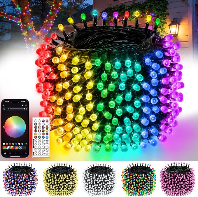 OZS 300LED Smart Color Changing Fall String Lights | 107FT App Controlled Orange Lights, Waterproof RGB LED String Lights with Remote & Timer, Music Sync Multiple Modes Indoor Outdoor for Fall Decor