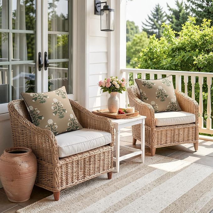 MIULEE Floral Outdoor Pillows Covers with Inserts 18x18 Brown | Set of 2 Waterproof Decorative Throw Pillows with Piping,Vintage Fade Resistant, Patio Furniture Summer Garden Couch Sofa