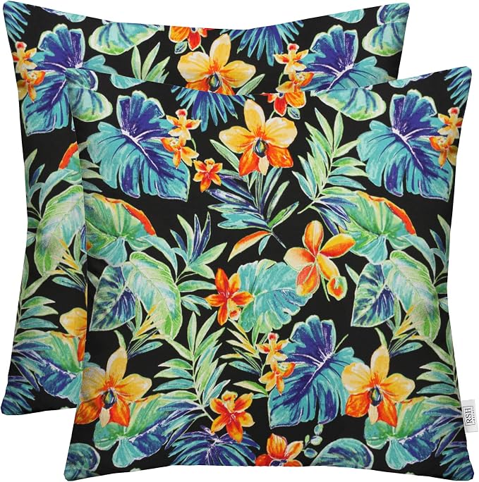 RSH DECOR Square Throw Pillows Set of 2, 24" x 24", All-Weather Pillows, Beachcrest Caviar, Made in USA