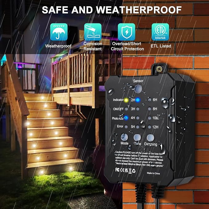 Dimmable LED Deck Lights with Timer and Photocell Sensor and Protecting Shell φ32mm,30Pack Outdoor LED Smart Deck Lighting IP67 Waterproof for Garden,Yard Stair, Patio, Floor Decoration
