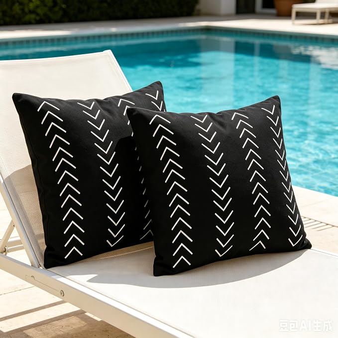 Outdoor Pillows Waterproof,18x18 inch Black and White Throw Pillows Boho Set of 2 for Patio Furniture,Sunbrella Outdoor Pillow Covers for Couch