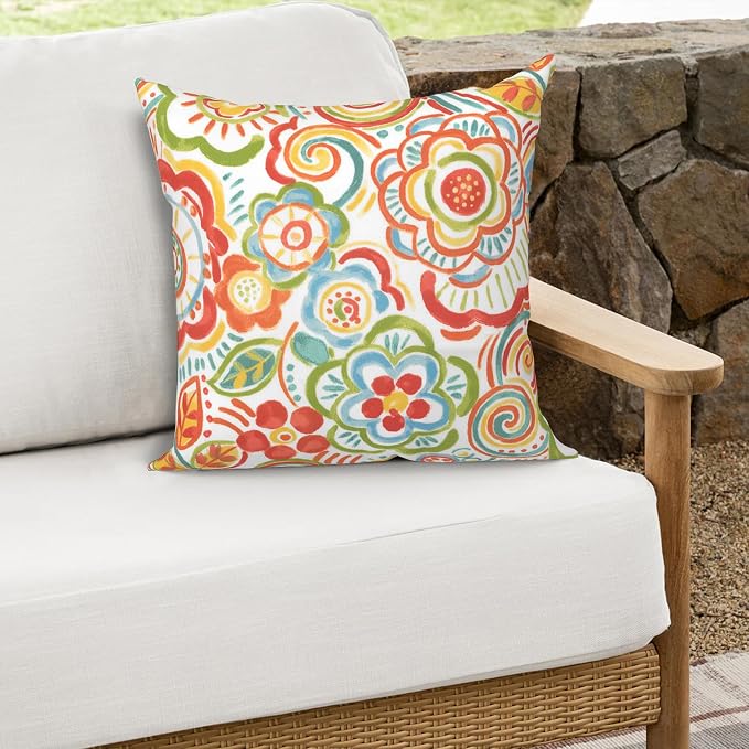 Outdoor Throw Pillows 16x16 Inch, Water Repellent Patio Pillows with Inners Set of 2 for Patio Furniture Home Garden, Flower Multi