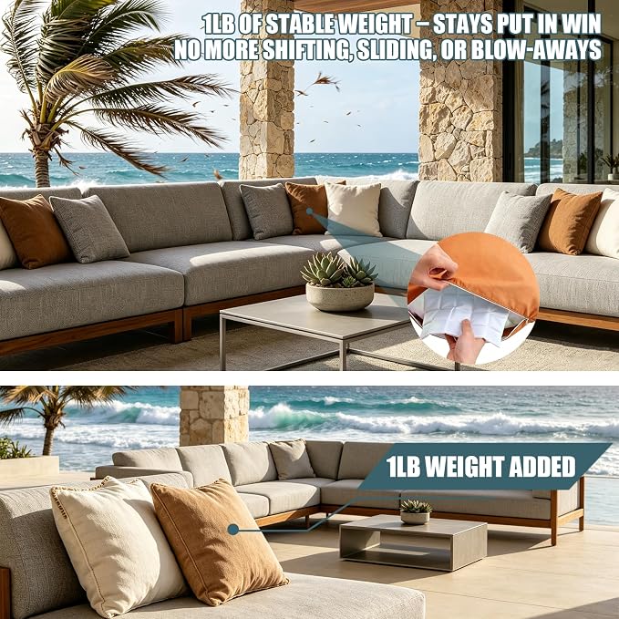 Hidden Weighted Outdoor Pillow Insert, Glass Beads, 9.8" x 9.8" (4, White) | Weighted Pillow Inserts for Outdoor Cushions, 1lb Glass Beads, Soft & Noiseless. Keeps Patio Pillows in Place. Weatherproof.