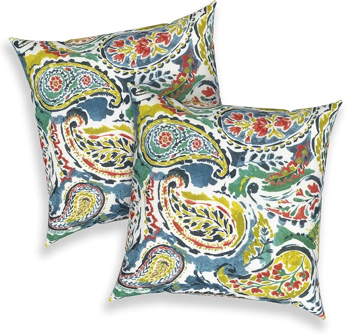 Outdoor 16x16 Inch Throw Pillow Covers Set of 2, Covers ONLY, All Weather Square Pillow Cases, Patio Cushion Pillow of Home Furniture Use, Paradise Paisley
