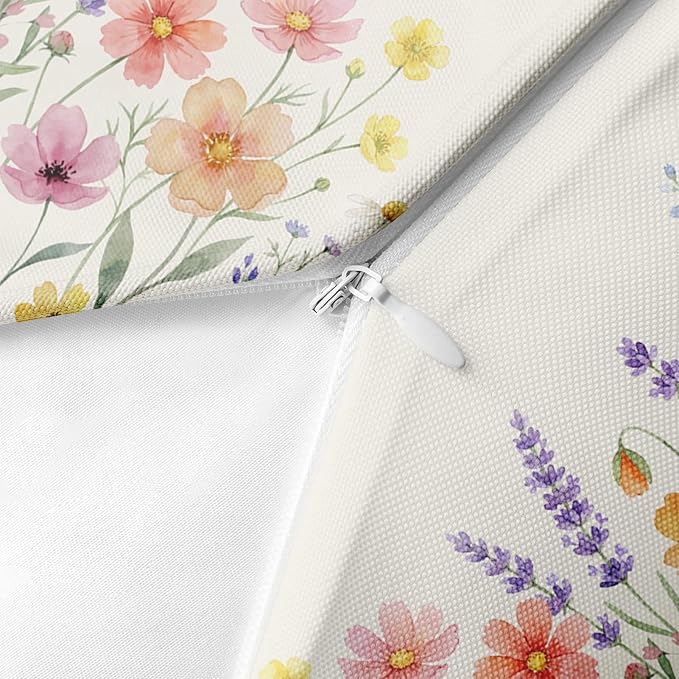 Waterproof Throw Pillow Covers, Flower, 18 x 18 Inch, Set of 2 | Wildflower outdoor farmhouse garden decorative pillowcase square cushion case for couch beach patio