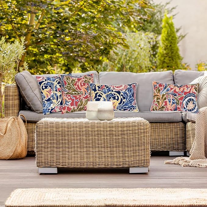 JMGBird 2 Colors Blue and Red Outdoor Pillows Waterproof Throw Pillows | 18×18 Waterproof Outdoor Pillow covers with inserts Outside Pillows for patio furniture