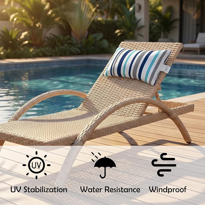 Chaise Lounge Head Pillow Oudoor Patio Pillow with Elastic Strap | 2 Pack Water Resistant Headrest Pillows for Recliner, Beach Chair, Office Chair, Stripes