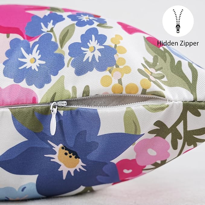 Adabana Outdoor Waterproof Floral Pillow Covers 18x18 Inch | Colorful Outdoor Pillow Covers Summer Decirative for Patio Furniture Porch Garden Pillows