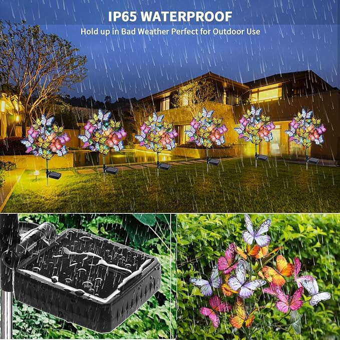 Adecorty Solar Garden Lights Outdoor Waterproof Decorative Solar Lights Outdoor 8 Pack with 176 LED 136 Butterfly Flower Garden Decor Yard Decorations Patio Lawn, Gifts for Mother's Day Mom Women