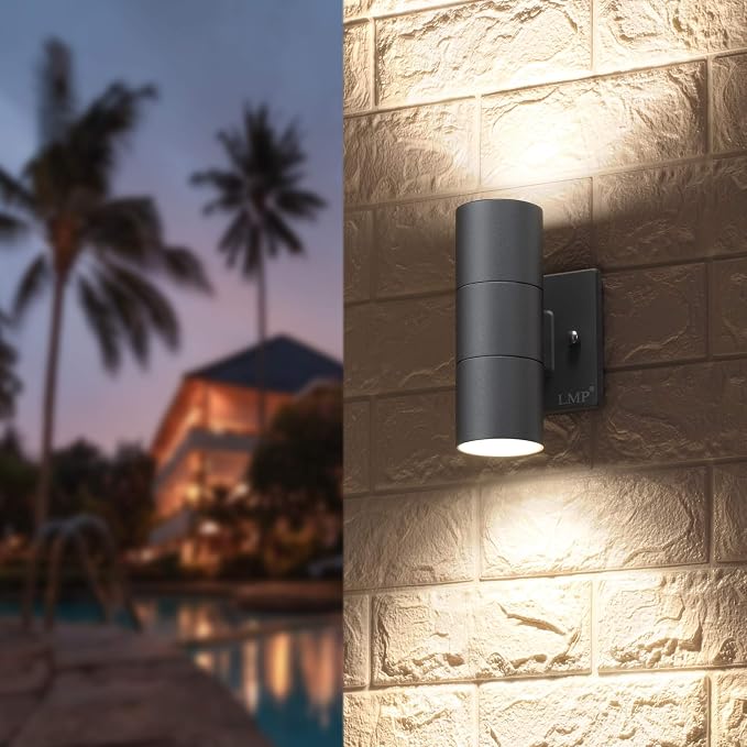 LMP Modern Outdoor Wall Light, Aluminum IP65 Waterproof Porch Light | Up and Down, 3000K 5W G10 Bulbs Included, ETL Certified, Outside Wall Exterior Lighting Fixtures for House,Front Door,Garage