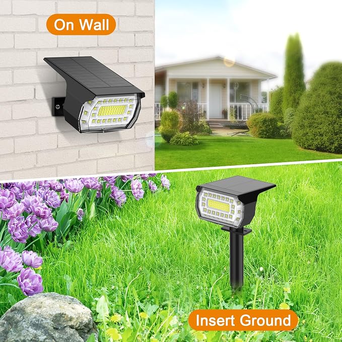 LANSOW Solar Spot Lights Outdoor, [2 Pack/76 LED] 2-in-1 Solar Landscape Spotlights, 3 Modes IP65 Waterproof Dusk to Dawn Solar Powered Flood Wall Lights for Outside Yard Garden Path(Cool White)