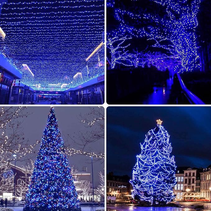 Solar String Lights Outdoor 2 Pack 170FT 480 LED Solar Christmas Light Blue | 8 Modes, Auto On/Off, Memory Function, Waterproof Solar Twinkle Lights for Outside Xmas Tree Garden Party Christmas Decor