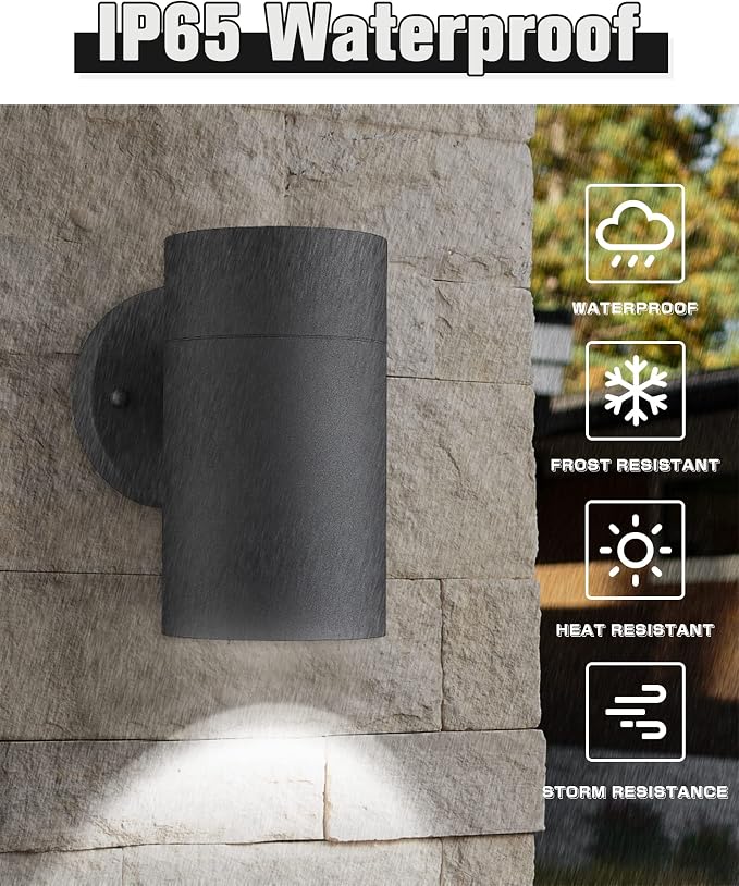 Ken & Ricky Modern Outdoor Wall Sconce Lights,Cylinder，Black ，4 Pack | No Glare Aluminum Exterior Lighting Fixtures,Downward Outside Wall Light,E26,For House Front Porch Garage Patio Entryway