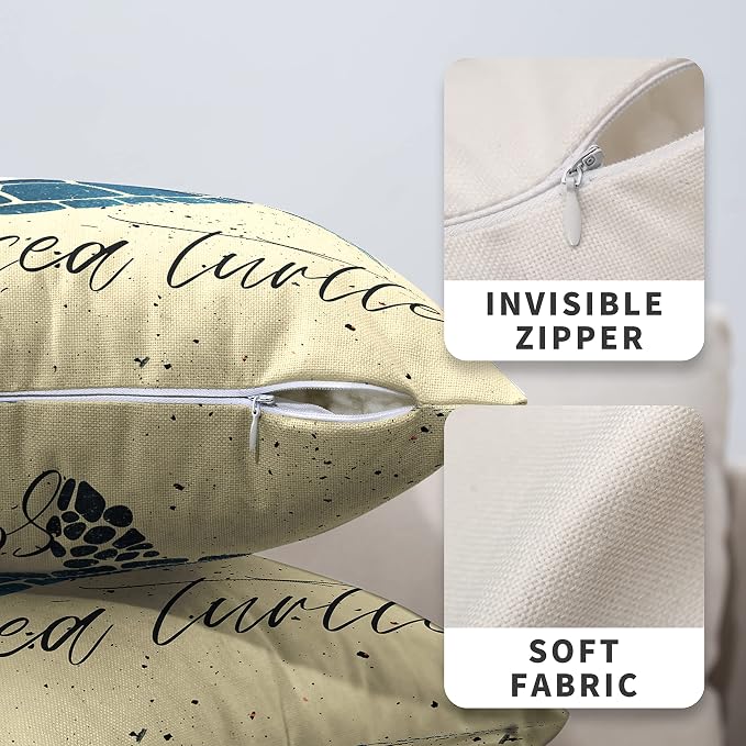 Coastal Beach Style Pillow Covers 24x24 Set of 2 Nautical Sea Turtle Throw Pillow Covers Ocean Linen Outdoor Pillow Case for Patio Living Room Car Blue