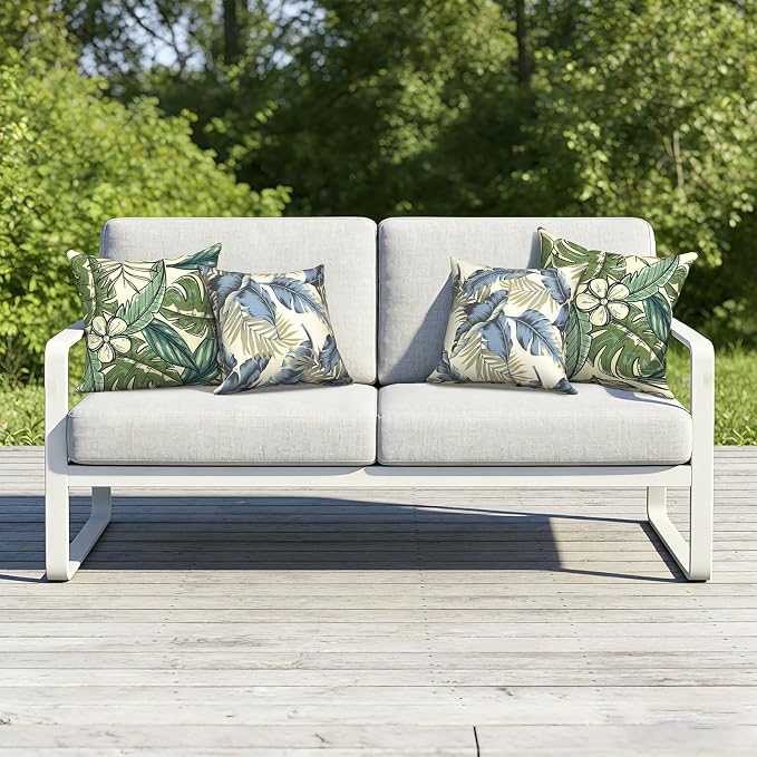 Outdoor Pillows with Insert 18x18 Inch, Waterproof Throw Pillow for Patio Furniture, Decorative Back Cushion for Garden Home Sofa Office Chair, Set of 2, Tropical Paradise