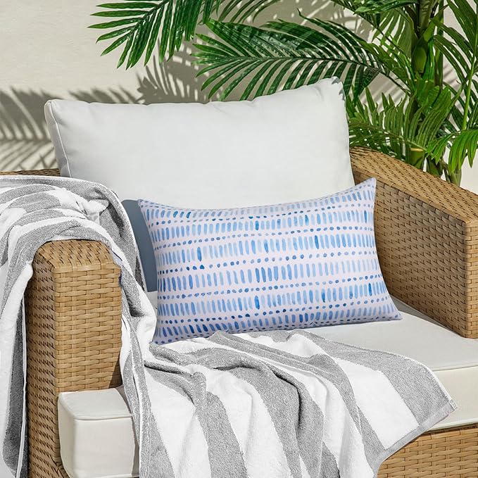 Pack of 2 Outdoor Pillows, 12x20 Outdoor Lumbar Pillows Waterproof | Outdoor Throw Pillows with Inserts, Fluffy and Supportive, Decorative Pillow for Patio and Garden, Pebble Blue