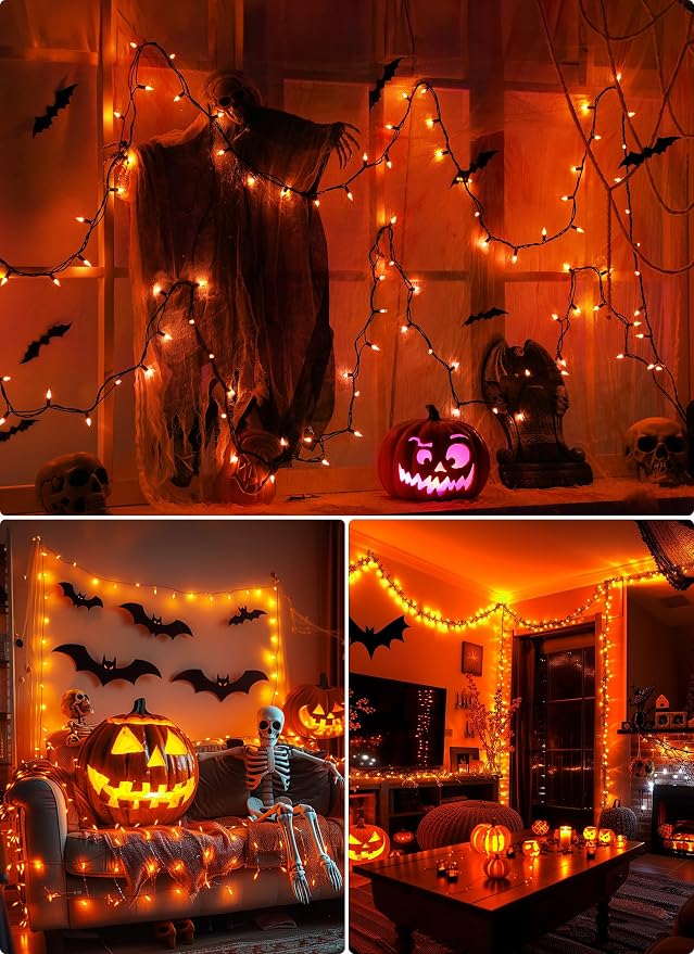 2 Pack Orange Halloween Mini Lights, 10 Feet 50 Count Mini String Lights | Total 100 Count Incandescent Bulb, Connectable Halloween Light for Haunted House Ghost Party Holiday Window Indoor Decoration