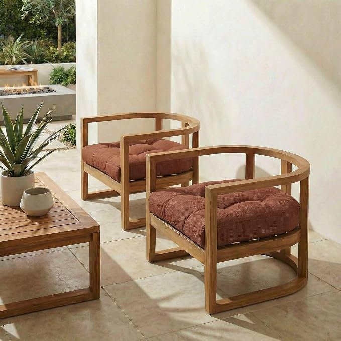 RSH DECOR: Sunbrella Tufted Wicker U-Shape Cushions Set of 2 | 19” x 19” | Outdoor Seat Cushions for Patio Furniture| Crafted with Sunbrella Performance Fabric | Made in USA (Essential Russet)