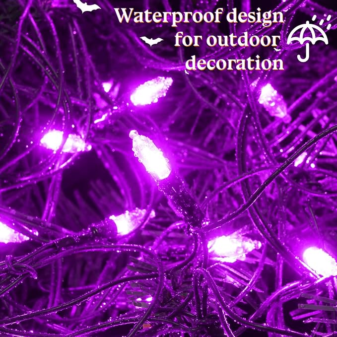 120LED Halloween Net Lights Outdoor, 5ft x 6ft Connectable Mesh Lights, 8 Modes 3.5V Low Voltage Waterproof Bush Lights for Trees, Bushes, Wedding, Party Decor (Purple, 1Pack)
