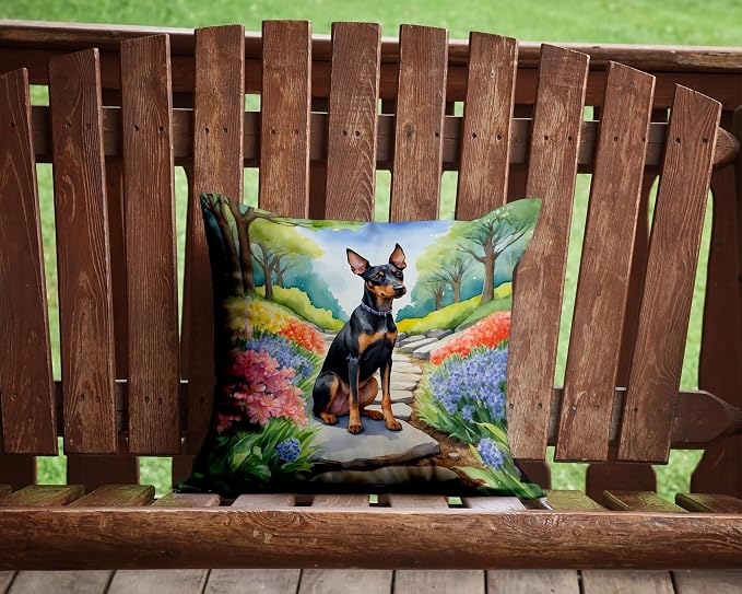 Caroline's Treasures Manchester Terrier Spring Path Throw Pillow Machine Washable, Indoor Outdoor Decorative Pillow for Couch, Bed or Patio, 14Hx14W