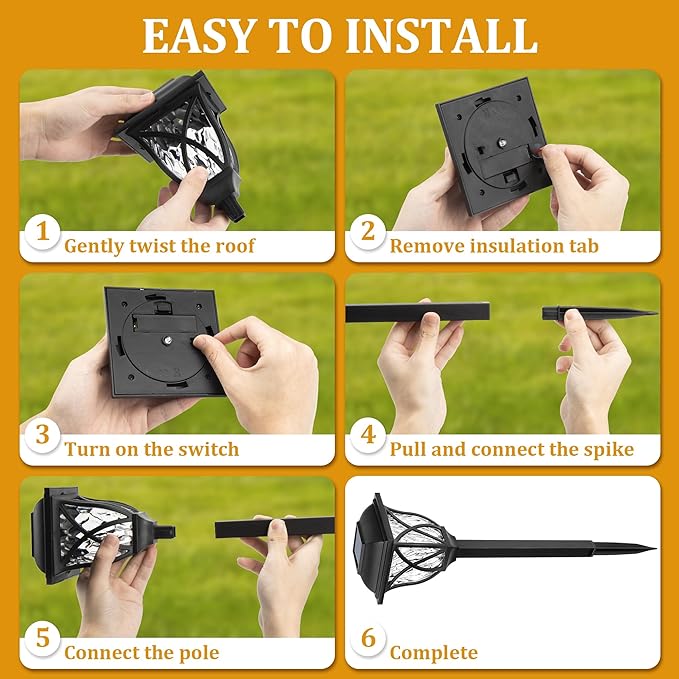 GIGALUMI 6 Pack Solar Lights Outdoor Waterproof, LED Solar Garden Lights | Outdoor Decorations, Garden Decor for Yard, Patio, Landscape, Planter, Walkway (Warm White)
