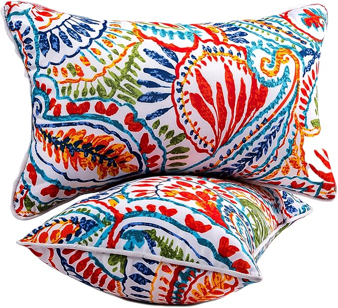 JMGBird Outdoor Pillows Waterproof Outdoor Throw Pillows with Inserts | 12x20 Outdoor Pillow covers Outdoor Patio Pillows Water-Resistant Paisley Pattern Outdoor Pillows for Patio Furniture