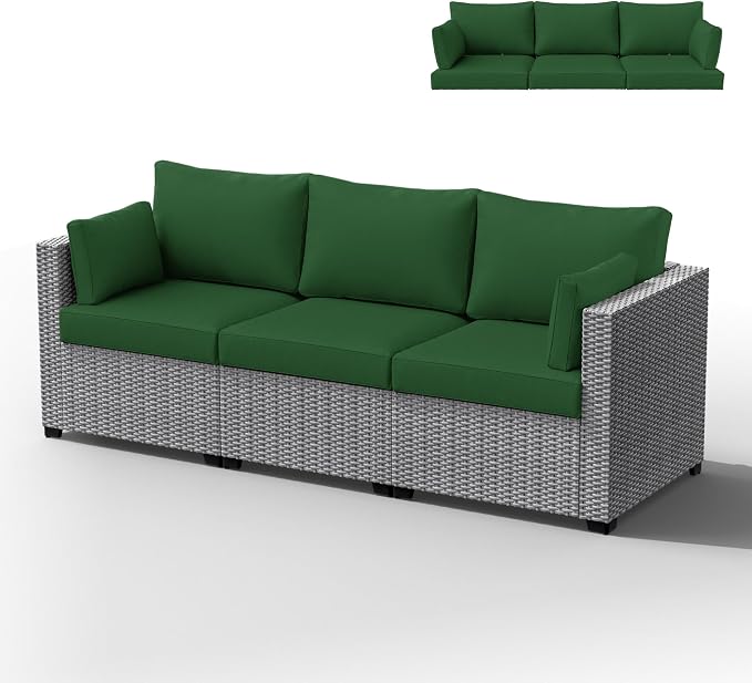 Outdoor Furniture Replacement Cushions, Waterproof Patio Furniture Cushions, 4" Deep Seat Outdoor Sectional Cushion for 3-Seat Outdoors Rattan Sofa Patio Sofa Cushion, Green