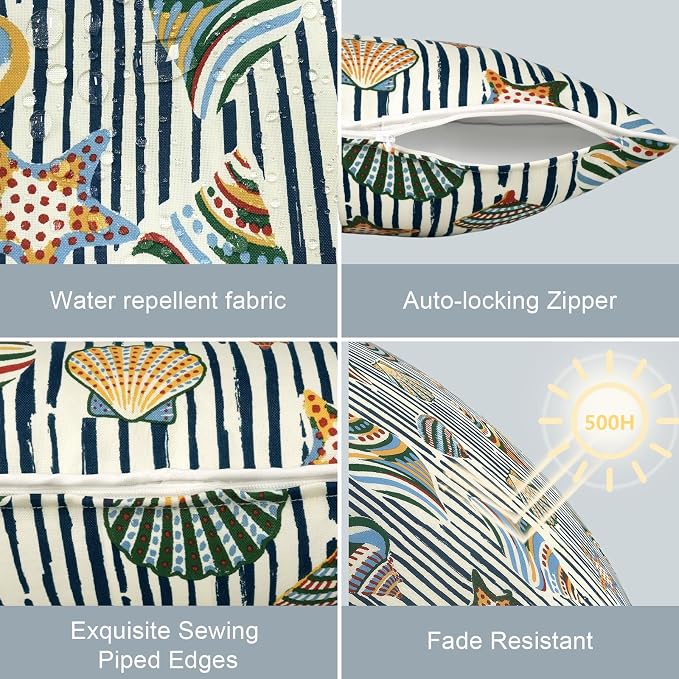 LVTXIII Set of 2 Patio Throw Pillows Covers Waterproof 20x20 Fade Resistant Outdoor Throw Pillow Case, Fluffy Decorative Garden Toss Pillow Covers for Home Patio Coach Sofa Use, Crayon Shells