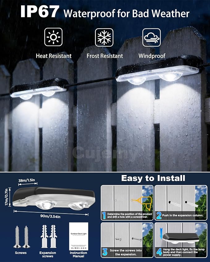 Outdoor Deck Lights 16 Pack, 100ft Smart RGB Outdoor Lights, APP | Remote Control, Waterproof LED String Light with Timer for Wall Fence Step Yard Stairs Pool Halloween Christmas Decor