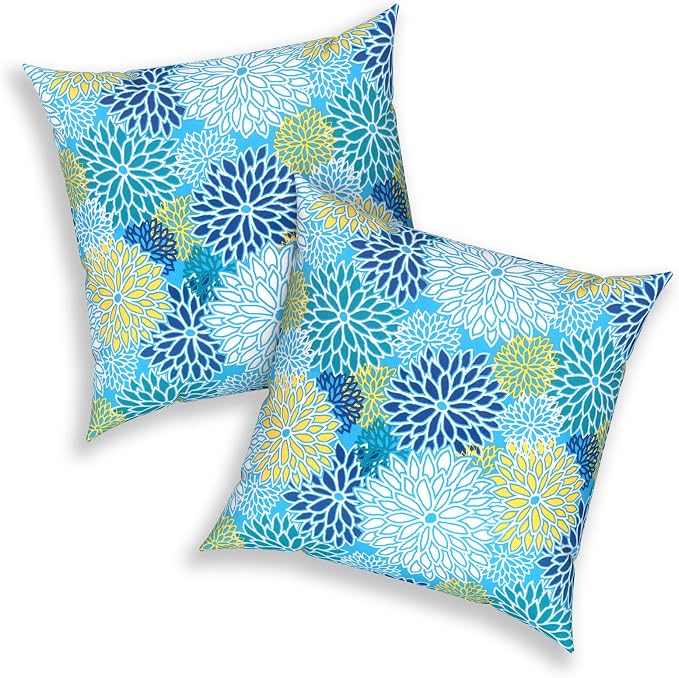 Outdoor Pack of 2 Patio Throw Pillow Covers ONLY 20x20 Inch, Water Repellent Cushion Cases, Square Pillowcases for Couch Decoration, Dahlia Blue