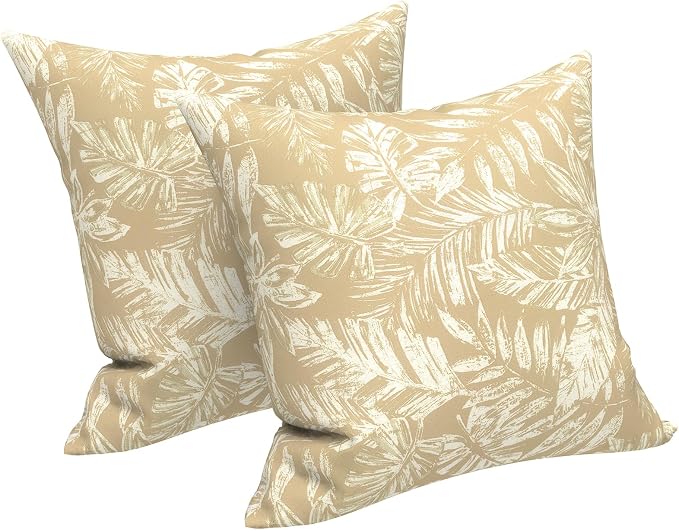 LVTXIII Outdoor Pillows 20x20 Inch, 2 Pack Large Decorative Square Throw Pillows with Inserts for Couch, Bed, Floor Seating, Patio Furniture, Tropical Leaf Oat