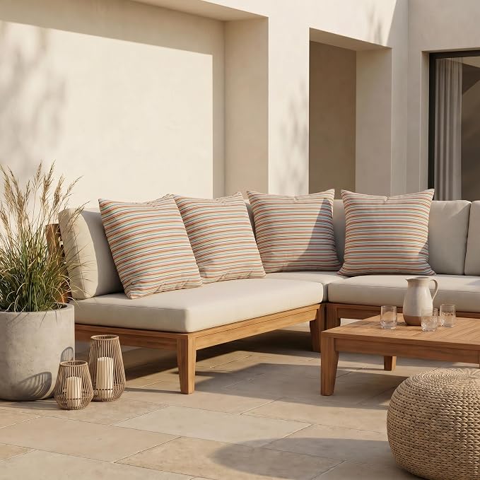 RSH DECOR: Square Throw Pillows Set of 4 | 24" x 24" | Water and Fade-Resistant Performance Fabric | Outdoor Pillow Covers with Down-Alternative Inserts | Made in USA (Espy Fresh)