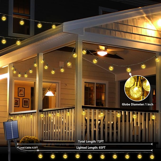 Joomer Solar String Lights Outdoor Waterproof, 65FT 100LED Globe,Warm White | 8 Modes Waterproof Outdoor Solar Powered Patio Lights for Spring Summer Garden Lawn Gazebo Porch Backyard Tree Decorations