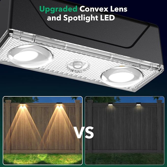 Solar Fence Lights Outdoor - 3 Color Modes(3000K/4000K/6000K), IP55 Waterproof Solar Lights, Fence Light Solar Powered for Outside, Backyard, Railing, Steps, Patio and Wall Lighting (2PK)