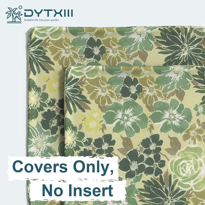 DYTXIII Pack of 2 Outdoor Waterproof Pillow Covers ONLY, 18"x18" Square Decorative Double Printed Throw Pillow Cases for Patio Couch Porch Furniture, Green Rose