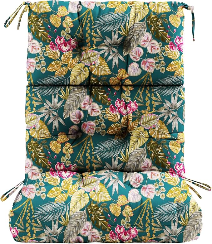 Tufted High Back Adirondack Chair Cushion 45"x21"x4",Floral | Patterned outdoor cushion with ties; premium padded design fits garden rocking chairs, multiple color options available