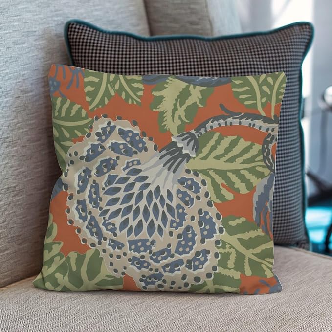 Navy Blue Floral White Pillow Cover Green and Orange Chinoiserie Cushion Cases 26x26 INRustic Accent Modern Decorative Pillow Covers for Patio Funiture Garden