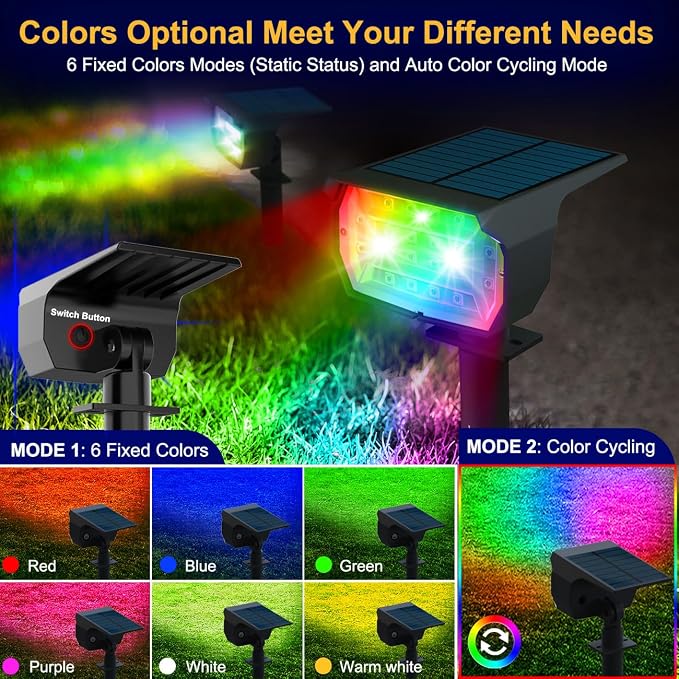 nipify Solar Spot Lights Outdoor Color Changing, Halloween RGB Spotlights | 1 Pack/7 Modes, Waterproof, Solar Powered, Landscaping, Lighting for Outside Pathway Yard Wall Garden Walkway
