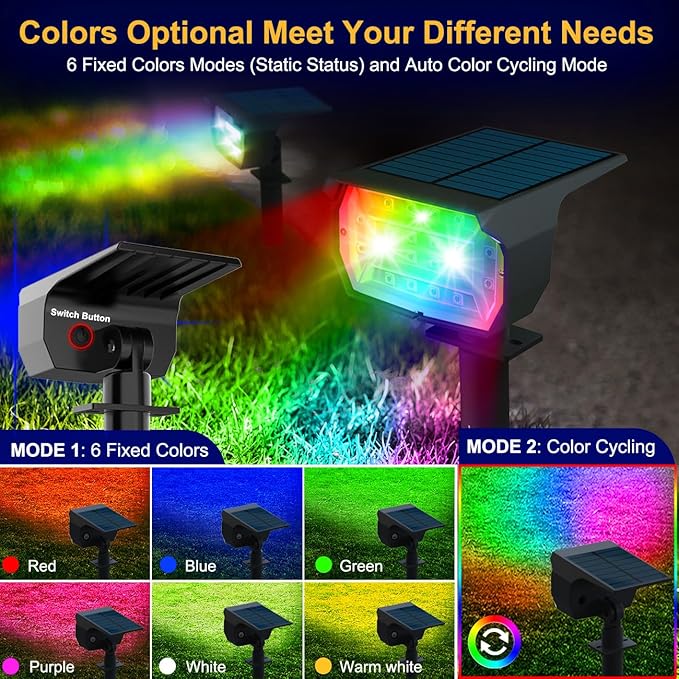 nipify Solar Spot Lights Outdoor Color Changing, Halloween RGB Spotlights | 10 Pack/7 Modes, Waterproof, Solar Powered, Landscaping, Lighting for Outside Pathway Yard Wall Garden Walkway