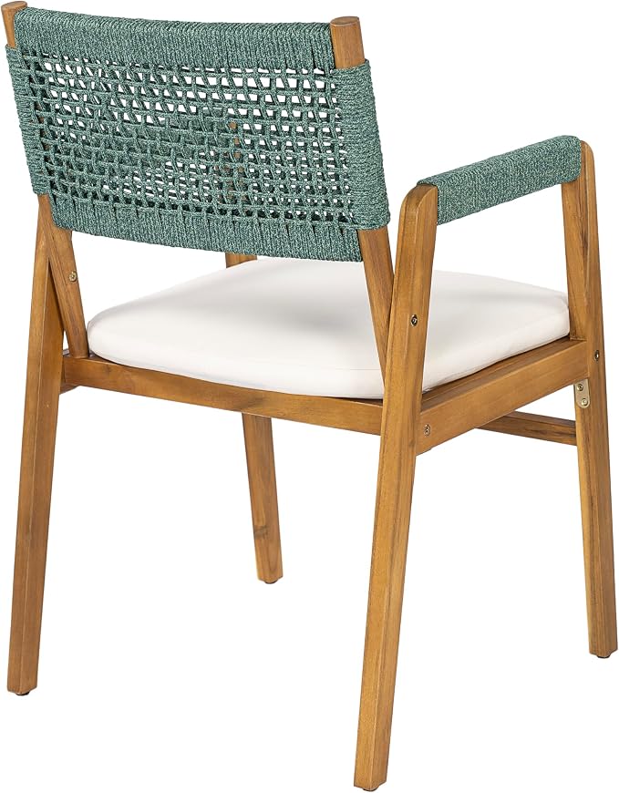 Christopher Knight Home Sky Acacia Wood Dining Table Set for 8, 9 Piece Patio Extendable Dining Table and Dining Chairs Set of 8 with Cushions & Rope Accents, Patio Furniture Set, Teak+Beige+Green