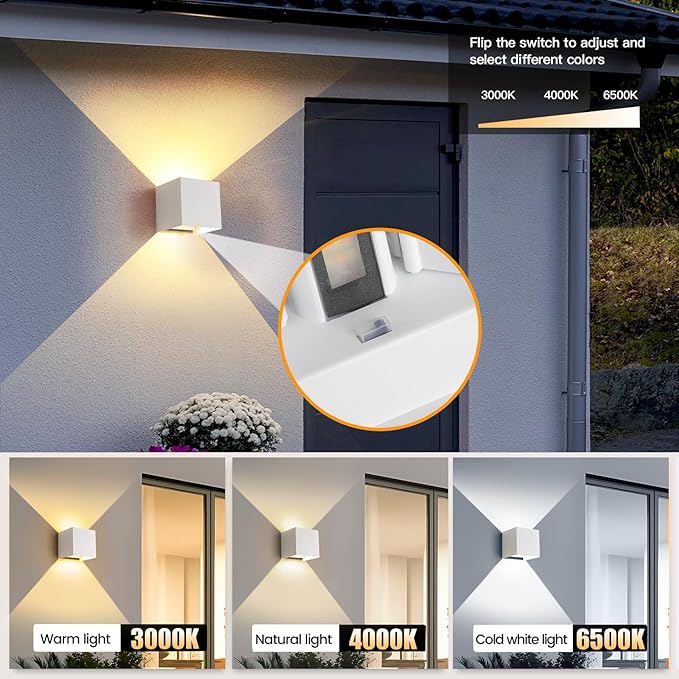 20W 3CCT Adjustable Up and Down LED Wall Sconce 2 Pack | White IP65 waterproof ETL certified 1300LM Exterior/Interior Lighting Fixtures for porches & patios