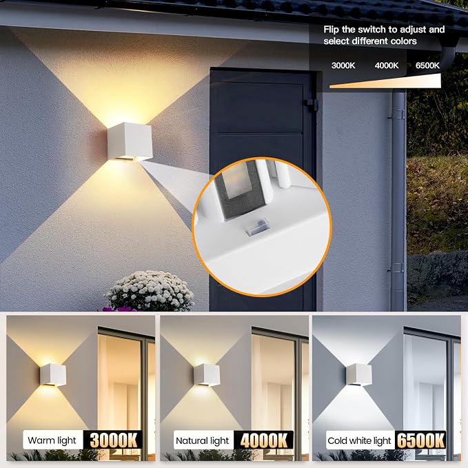 20W 3CCT Adjustable Up and Down LED Wall Sconce | White IP65 waterproof ETL certified 1300LM Exterior/Interior Lighting Fixtures for porches & patios