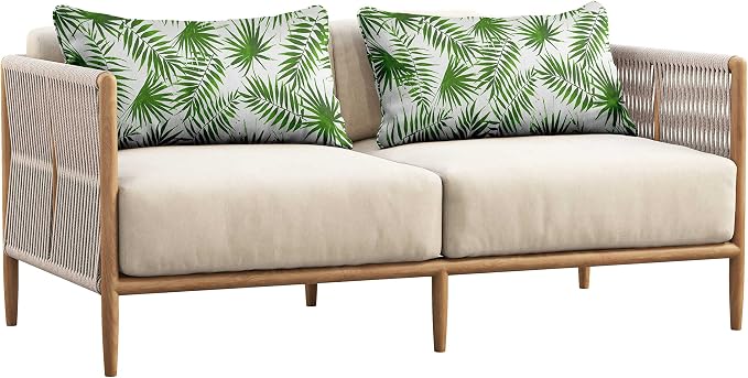Indoor/Outdoor Polyester Fabric Lumbar Pillow Cover, All-Weather Waterproof Rectangular Cushion Case for Patio Furniture, 12 x 24 Set of 2 - Leaves-76
