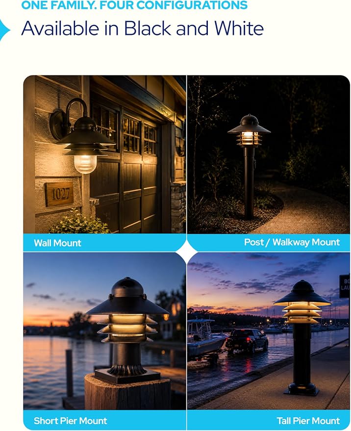 Nautical Post Mount Outdoor Lighting, Salt-Air Tough Rust-Proof Non-Metallic Coastal Lamps, Fits 3" Poles, UL Listed Dock Patio Fence Deck Porch Outdoor Walkway Lights, USA Made, Matte Black | Anti-Rust, Waterproof Coastal Outdoor LED Lighting for Yard...