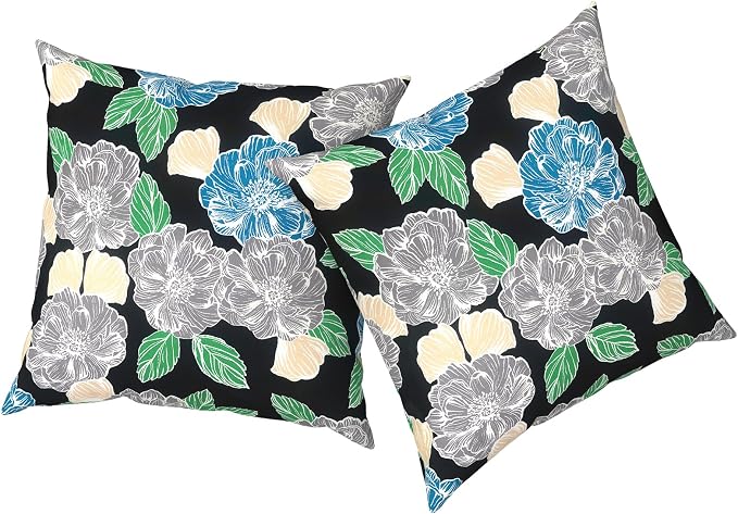 Outdoor Pillows with Insert 20x20 Inch, Waterproof Throw Pillow for Patio Furniture, Decorative Back Cushion for Garden Home Sofa Office Chair, Set of 2, Peony Garden