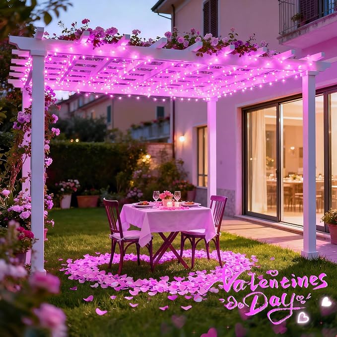 JMEXSUSS 2 Pack Solar Fairy Lights, 33ft 100 LED Solar String Lights, Pink | Outdoor Waterproof, 8 Modes Copper Wire Twinkle Lights for Outside Garden Patio Party Valentine Day Christmas Decorations