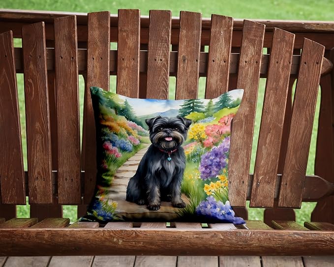 Caroline's Treasures Affenpinscher Spring Garden Throw Pillow Machine Washable, Indoor Outdoor Decorative Pillow for Couch, Bed or Patio, 14Hx14W