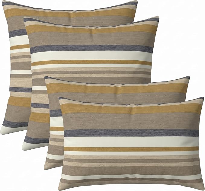 RSH DECOR: Sunbrella Lumbar & Square Pillows Set of 4 | 20" x 12" & 20" x 20" | Water and Fade-Resistant Performance Fabric | Outdoor Throw Pillows for Patio Furniture | Made in USA (Edition Gleam)